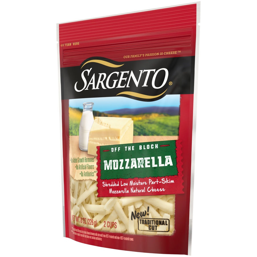 slide 3 of 8, Sargento Off The Block Mozzarella Traditional Cut Shredded Cheese, 8 oz