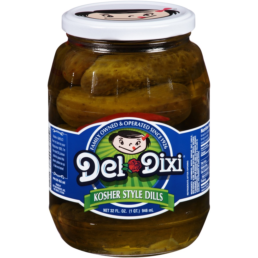 slide 1 of 5, Del-Dixi Kosher Style Dills, 32 fl oz