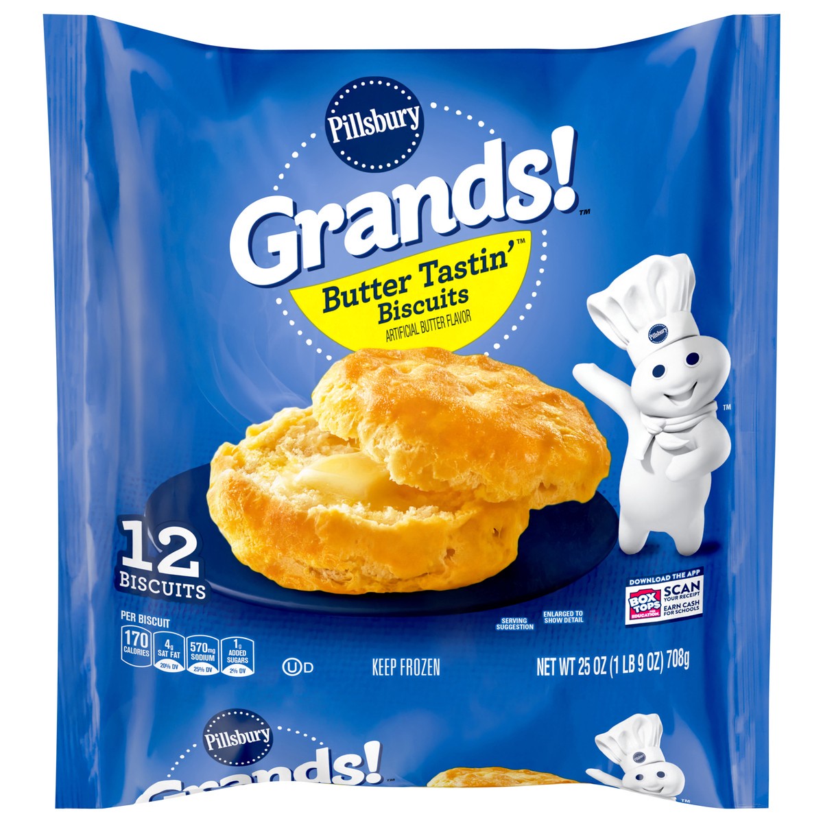 slide 1 of 9, Grands! Frozen Biscuits, Butter Tastin', 12 ct., 25 oz., 12 ct