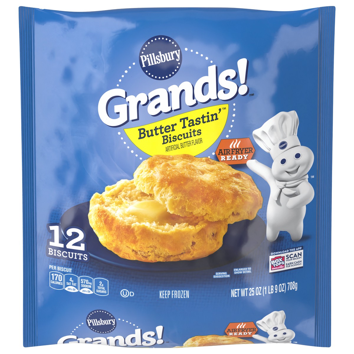 slide 1 of 9, Grands! Frozen Biscuits, Butter Tastin', 12 ct., 25 oz., 12 ct; 25 oz
