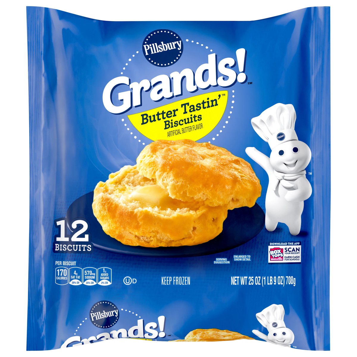 slide 1 of 9, Grands! Frozen Biscuits, Butter Tastin', 12 ct., 25 oz., 12 ct