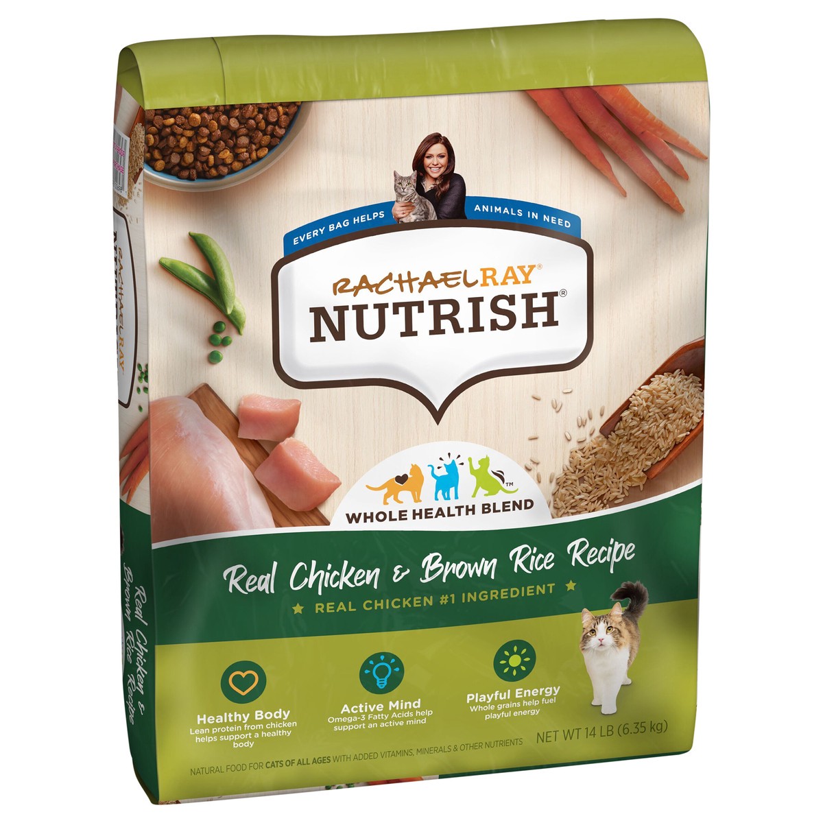 slide 5 of 8, Rachael Ray Nutrish Real Chicken & Brown Rice Recipe, Dry Cat Food, 14 lb. Bag, 14 lb