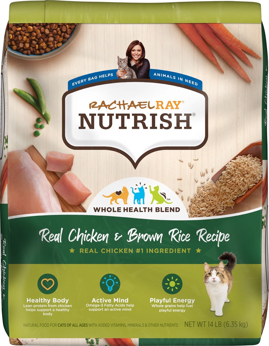 slide 3 of 8, Rachael Ray Nutrish Real Chicken & Brown Rice Recipe, Dry Cat Food, 14 lb. Bag, 14 lb