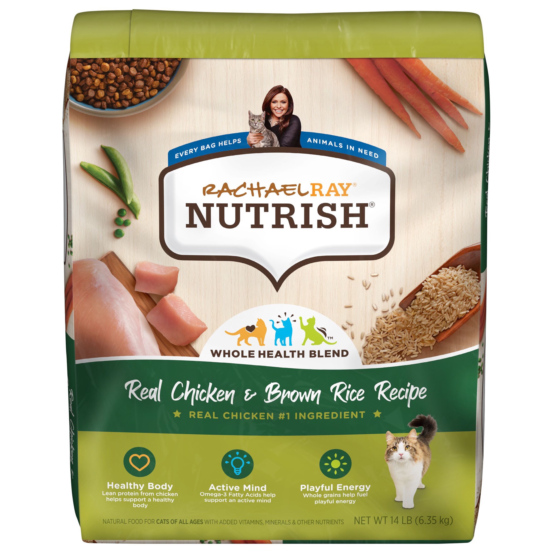 slide 1 of 8, Rachael Ray Nutrish Real Chicken & Brown Rice Recipe, Dry Cat Food, 14 lb. Bag, 14 lb