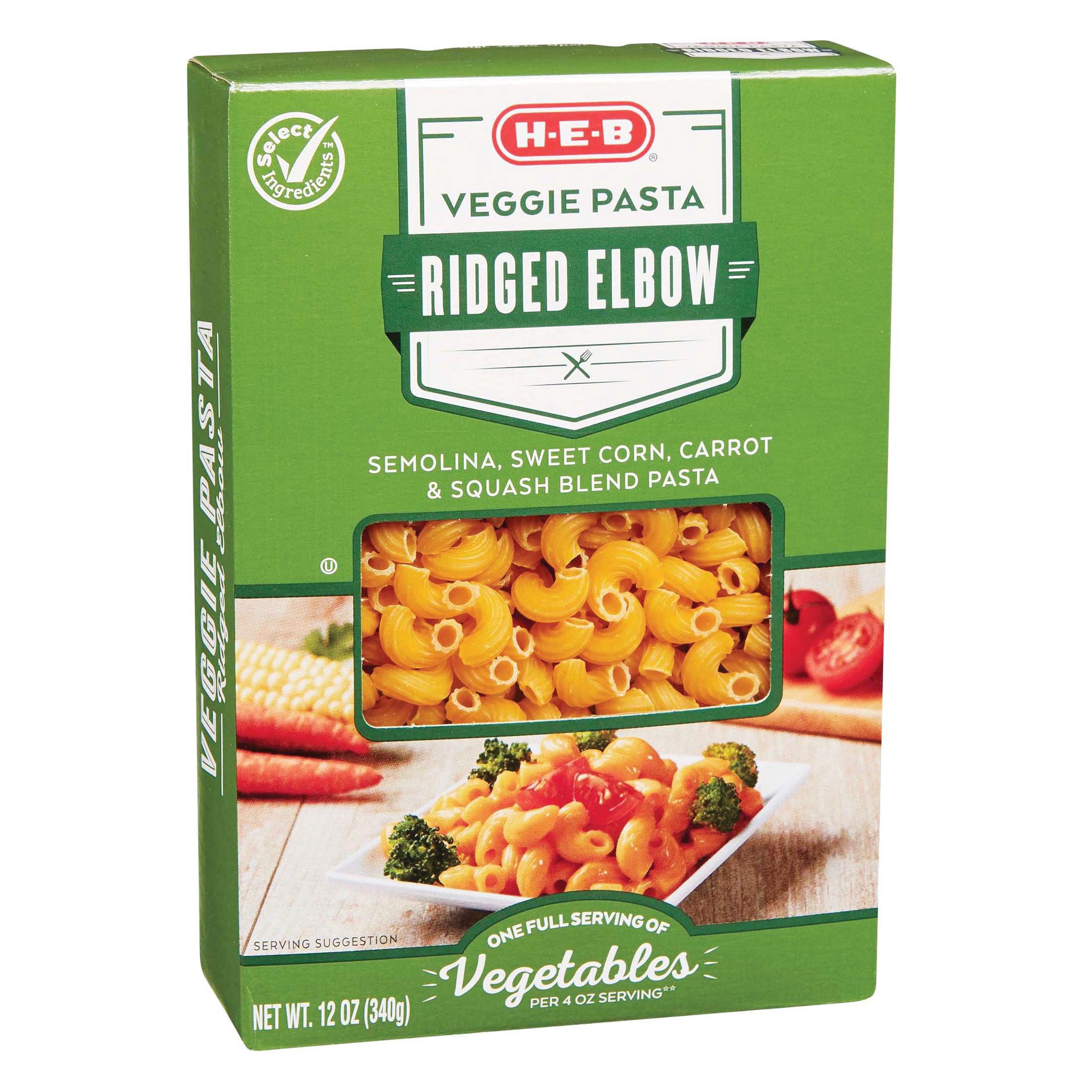 slide 1 of 1, H-E-B Ridged Elbow Veggie Pasta, 12 oz