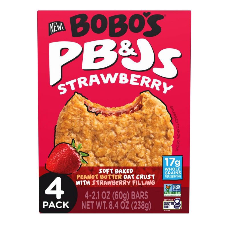 slide 1 of 13, Bobo's Strawberry PB&Js 4 - 2.1 oz Bars, 4 ct