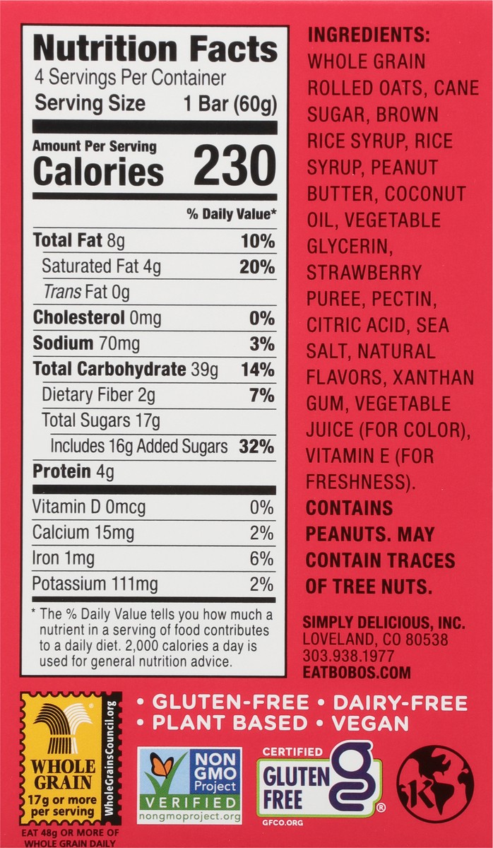 slide 8 of 13, Bobo's Strawberry PB&Js 4 - 2.1 oz Bars, 4 ct