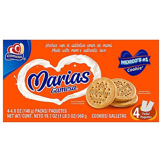 slide 1 of 9, Gamesa Cookies Marias - 19.7 Oz, 4 ct; 4.9 oz