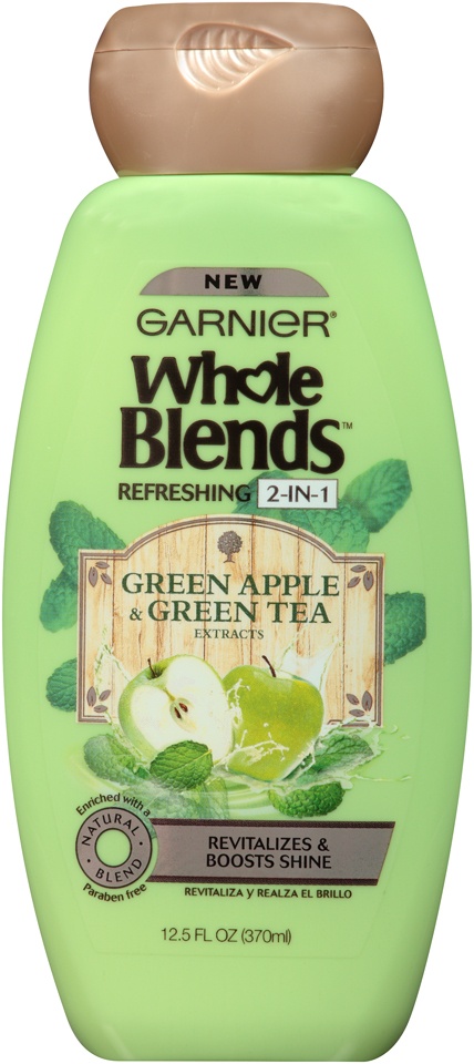 slide 1 of 1, Garnier Whole Blends Green Apple & Green Tea Extracts Refreshing 2-in-1 Shampoo & Conditioner, 12.5 fl oz