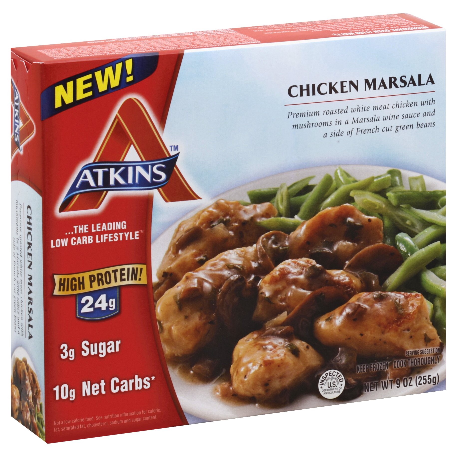 slide 1 of 8, Atkins Chicken Marsala, 9 oz