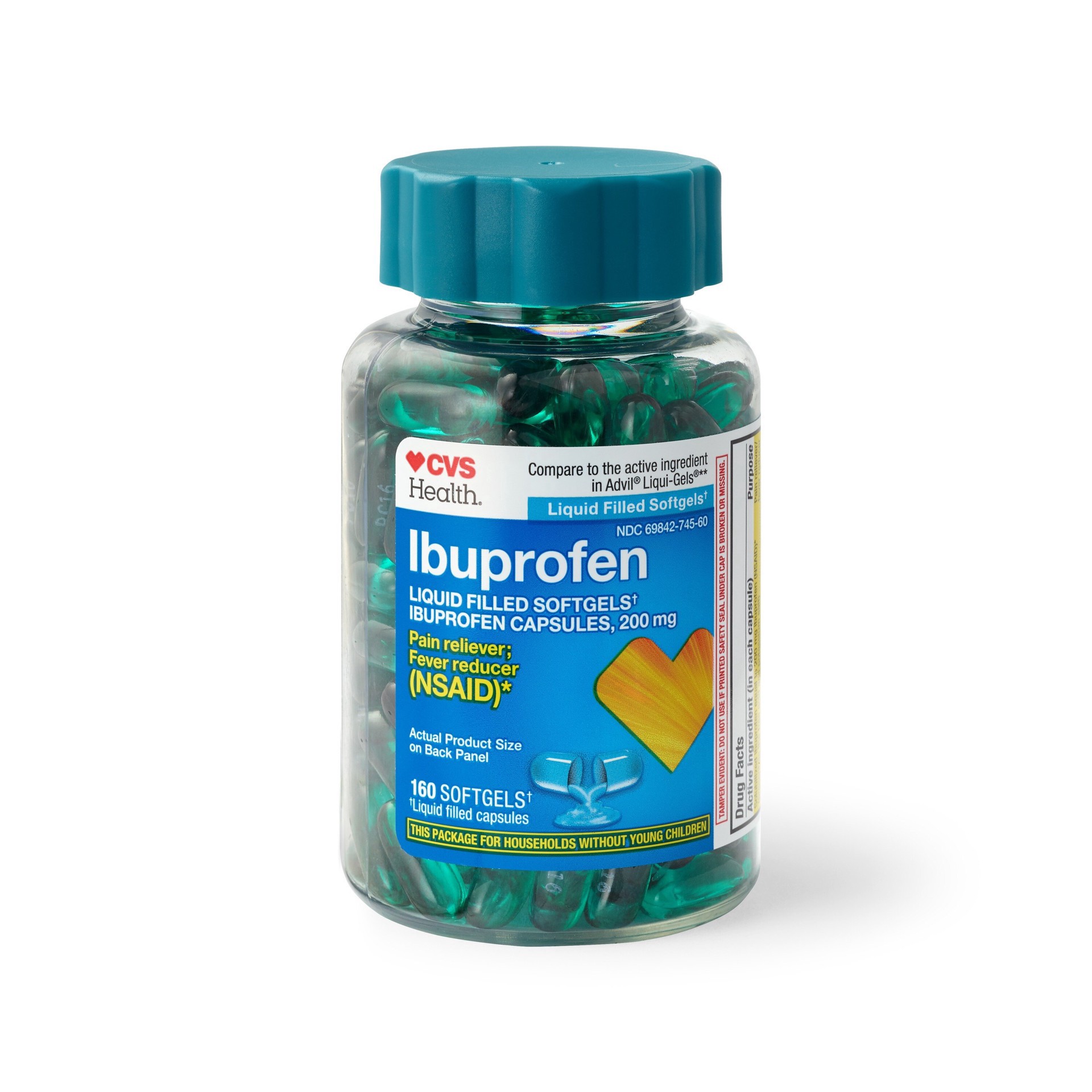 slide 1 of 1, Cvs Health Ibuprofen 200 Mg Liquid Filled Softgels, 160 Ct, 160 ct