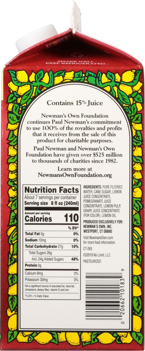 slide 8 of 9, Newman's Own Virgin Pomegranate Lemonade 59 fl oz Carton, 59 fl oz