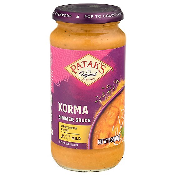 slide 1 of 1, Pataks Simmer Sauce Korma Curry Cream Coconut & Spices Mild - 15 Oz, 15 oz