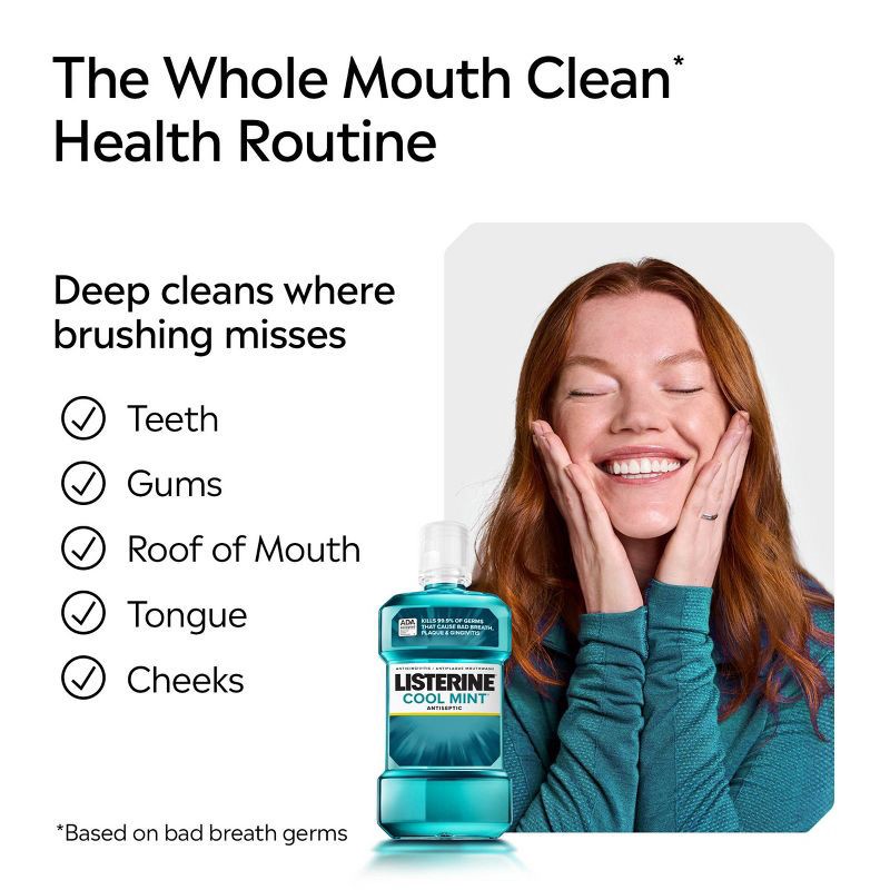 slide 5 of 10, Listerine Antiseptic Mouthwash for Bad Breath and Plaque Cool Mint - 1.5L, 1.5 liter