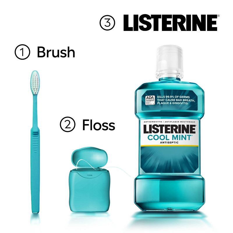 slide 7 of 10, Listerine Antiseptic Mouthwash for Bad Breath and Plaque Cool Mint - 1.5L, 1.5 liter