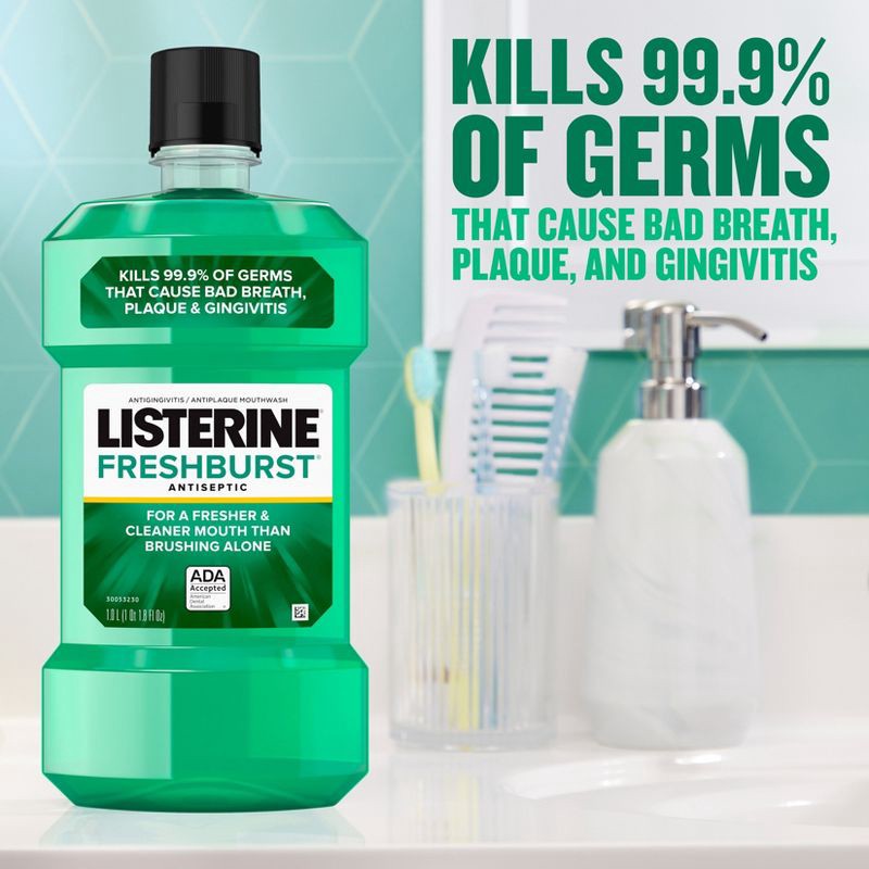 slide 5 of 11, Listerine Antiseptic Mouthwash for Bad Breath Freshburst - 1.5L, 1.5 liter