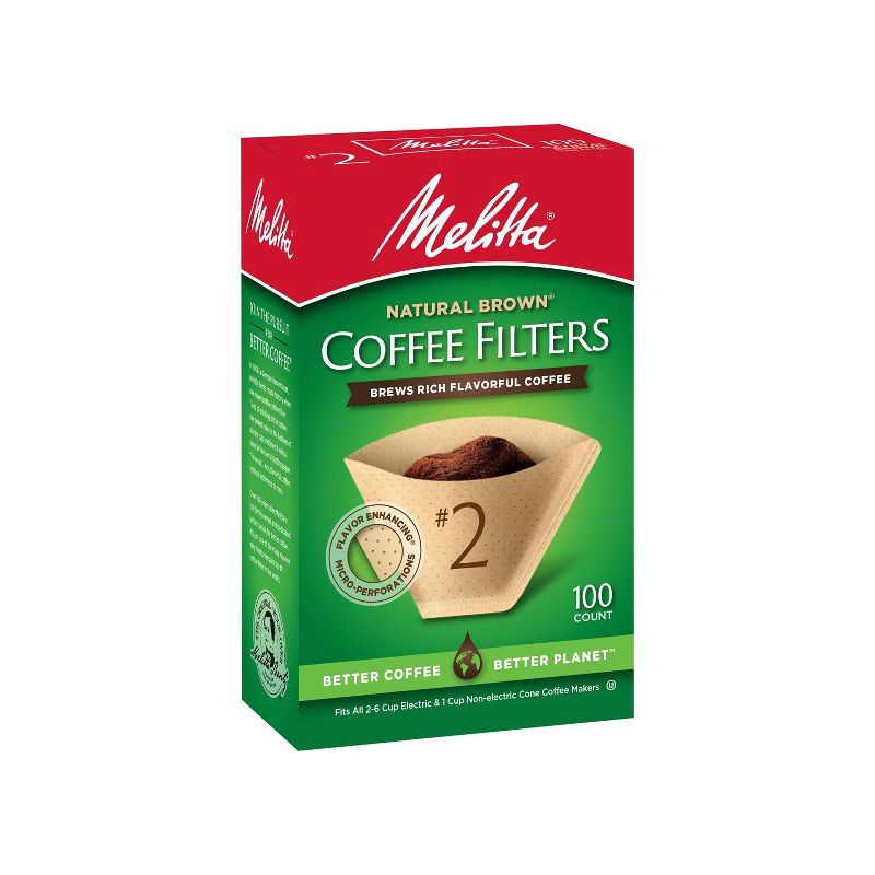slide 5 of 9, Melitta 100ct Coffee Filters - Natural Brown: Compatible with 4-6 Cup Makers, Disposable Paper, 100 ct