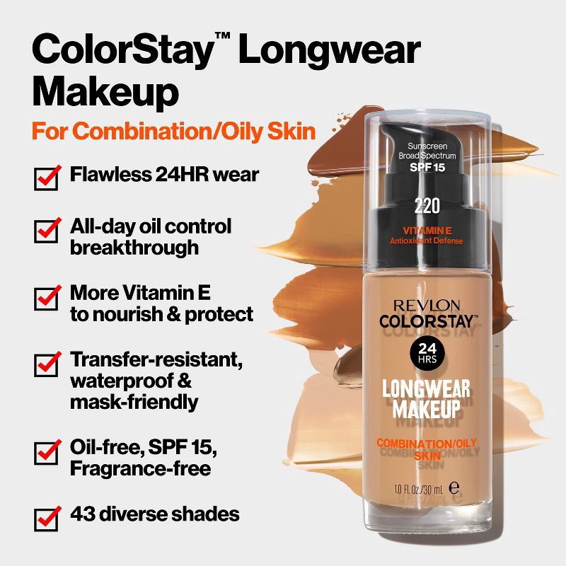 slide 3 of 11, Revlon ColorStay Makeup for Combination/Oily Skin with SPF 15 - 410 Cappuccino - 1 fl oz, 1 fl oz