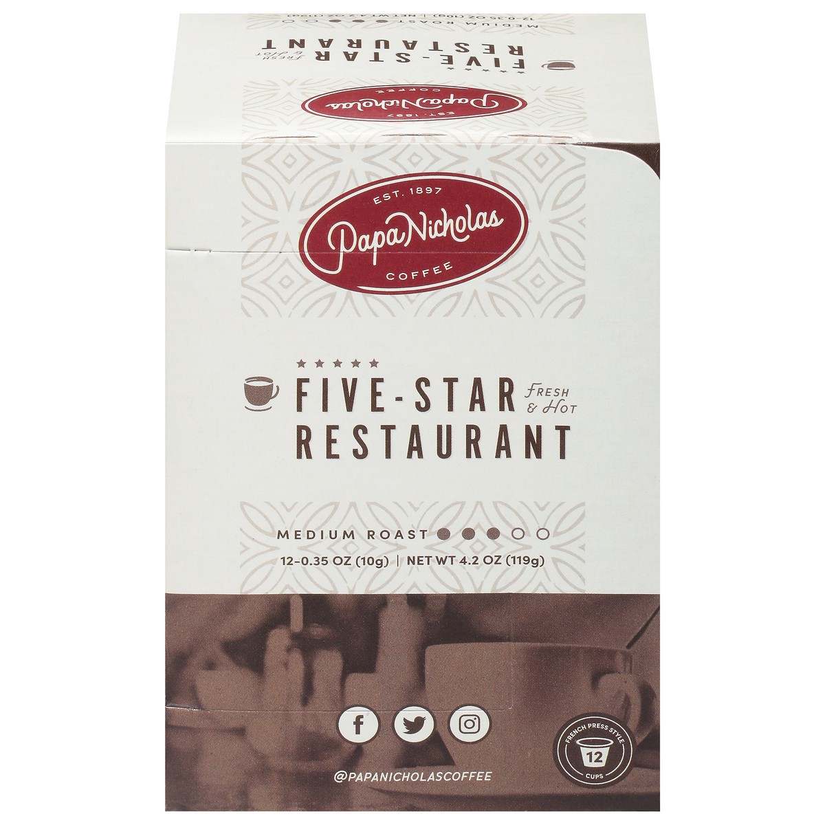 slide 1 of 1, PapaNicholas Coffee Medium Roast Fresh & Hot Five-Star Restaurant Coffee - 12 ct, 12 ct