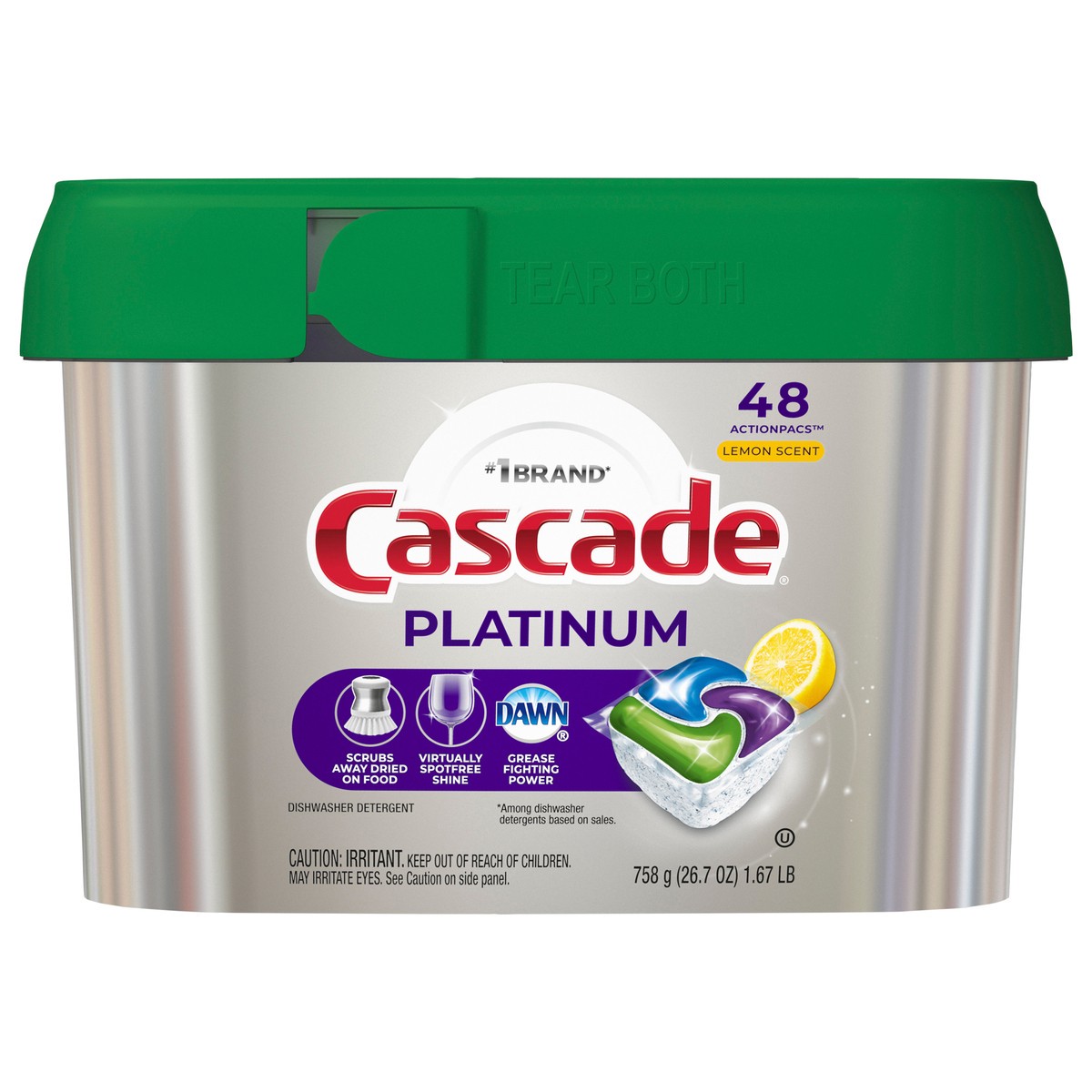 slide 1 of 5, Cascade Platinum Dishwasher Pods, Dish Detergent ActionPacs, Clean Lemon, 48 Count, 48 ct