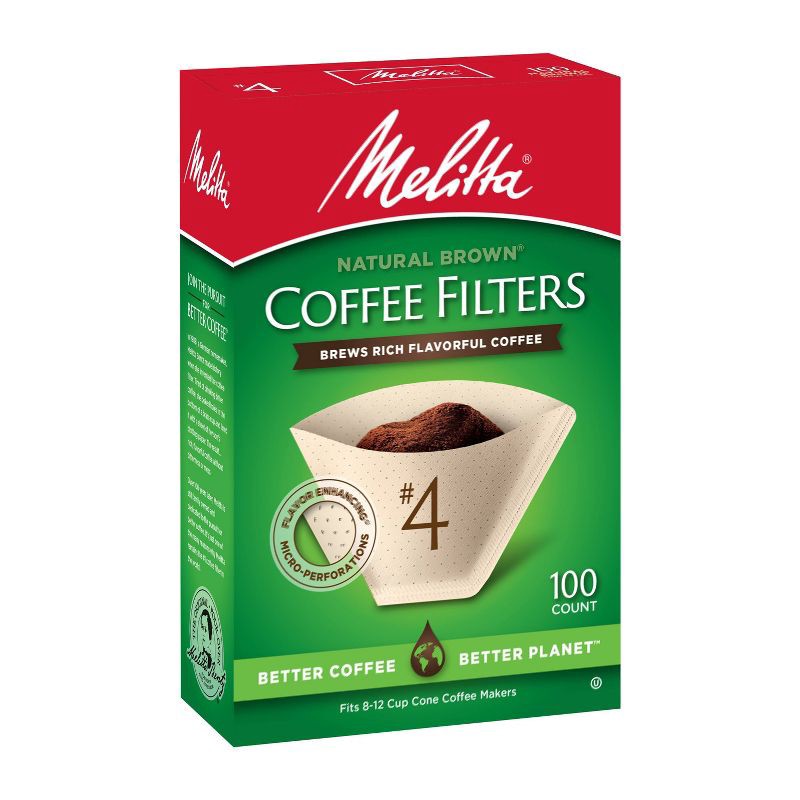 slide 5 of 9, Melitta Natural Brown #4 Coffee Filter 100ct: Paper Filters for 8-12 Cup Drip Coffee Makers, Disposable, 6"x4", 100 ct