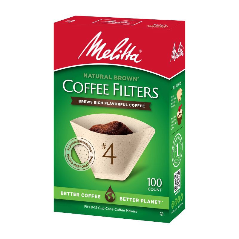 slide 6 of 9, Melitta Natural Brown #4 Coffee Filter 100ct: Paper Filters for 8-12 Cup Drip Coffee Makers, Disposable, 6"x4", 100 ct