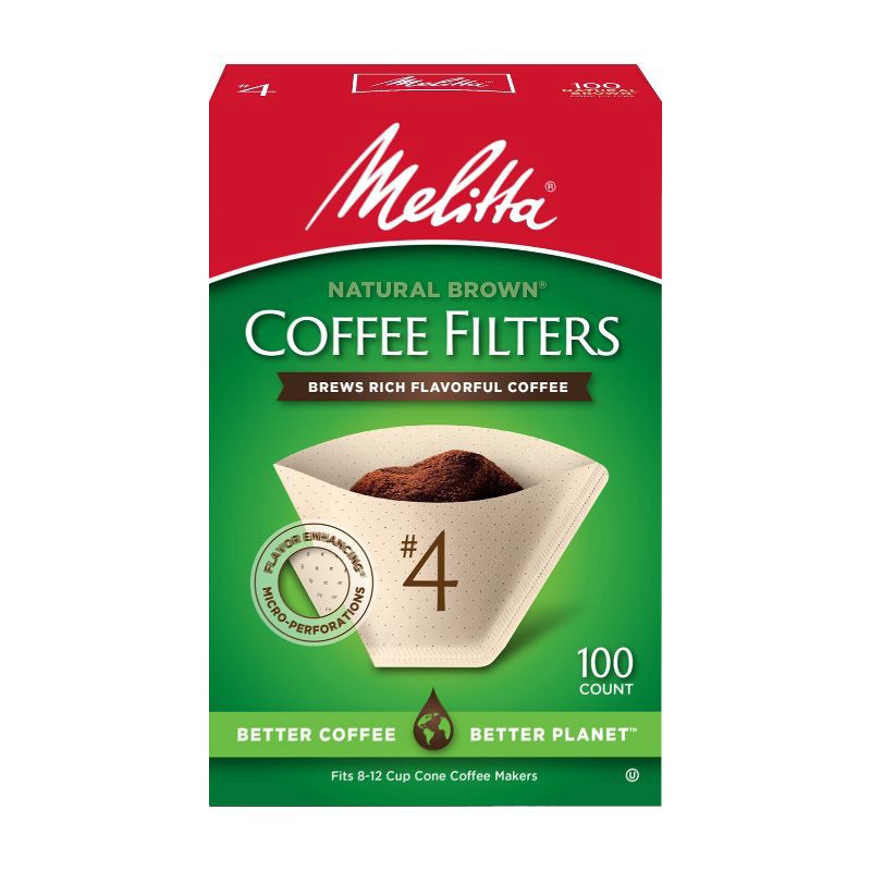 slide 7 of 9, Melitta Natural Brown #4 Coffee Filter 100ct: Paper Filters for 8-12 Cup Drip Coffee Makers, Disposable, 6"x4", 100 ct