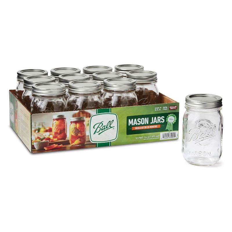 slide 7 of 7, Ball 16oz 12pk Glass Regular Mouth Mason Jar with Lid and Band, 12 ct; 16 oz