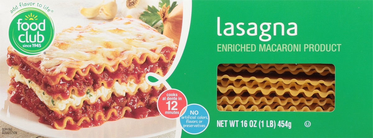 slide 6 of 9, Food Club Lasagna Pasta, 16 oz