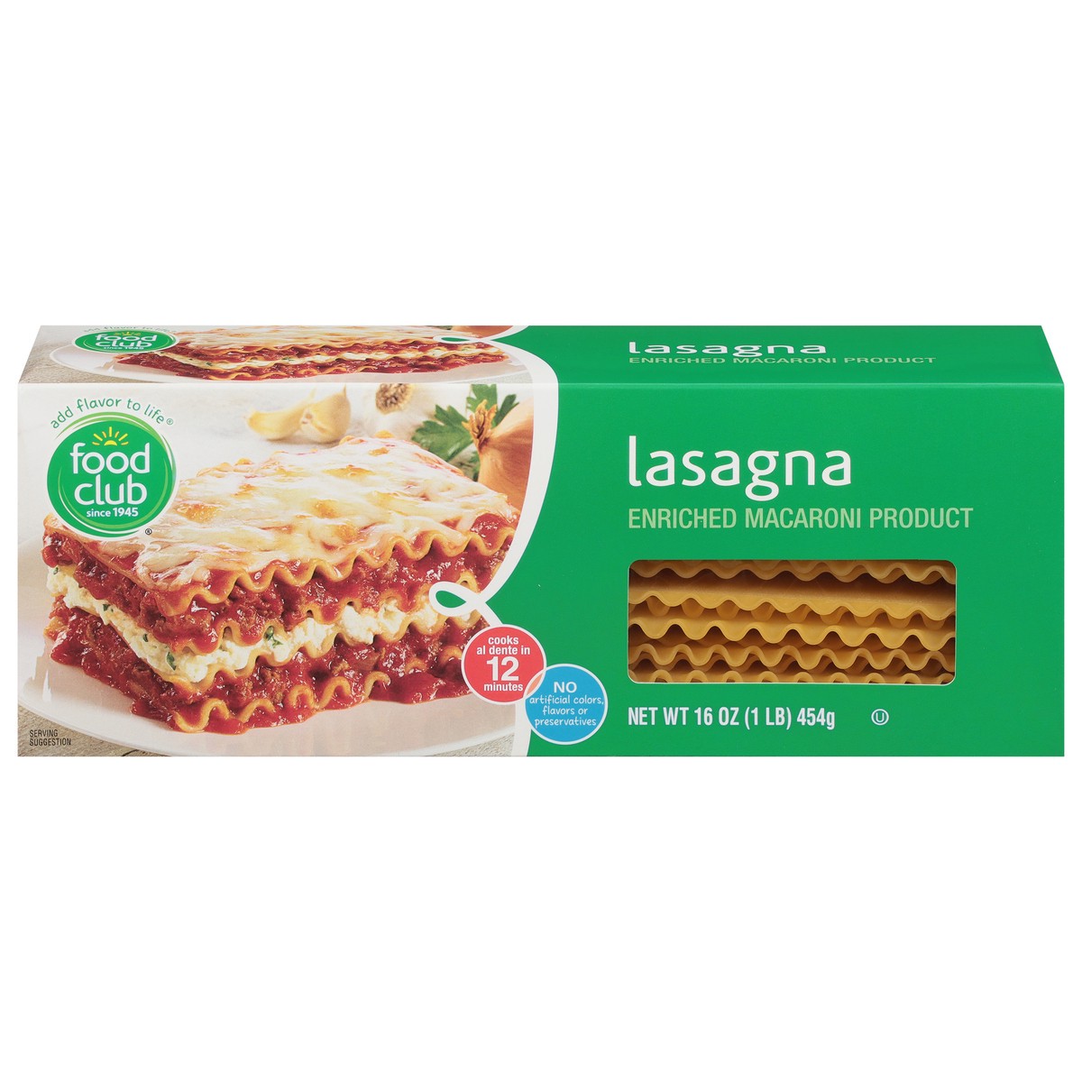 slide 1 of 9, Food Club Lasagna Pasta, 16 oz