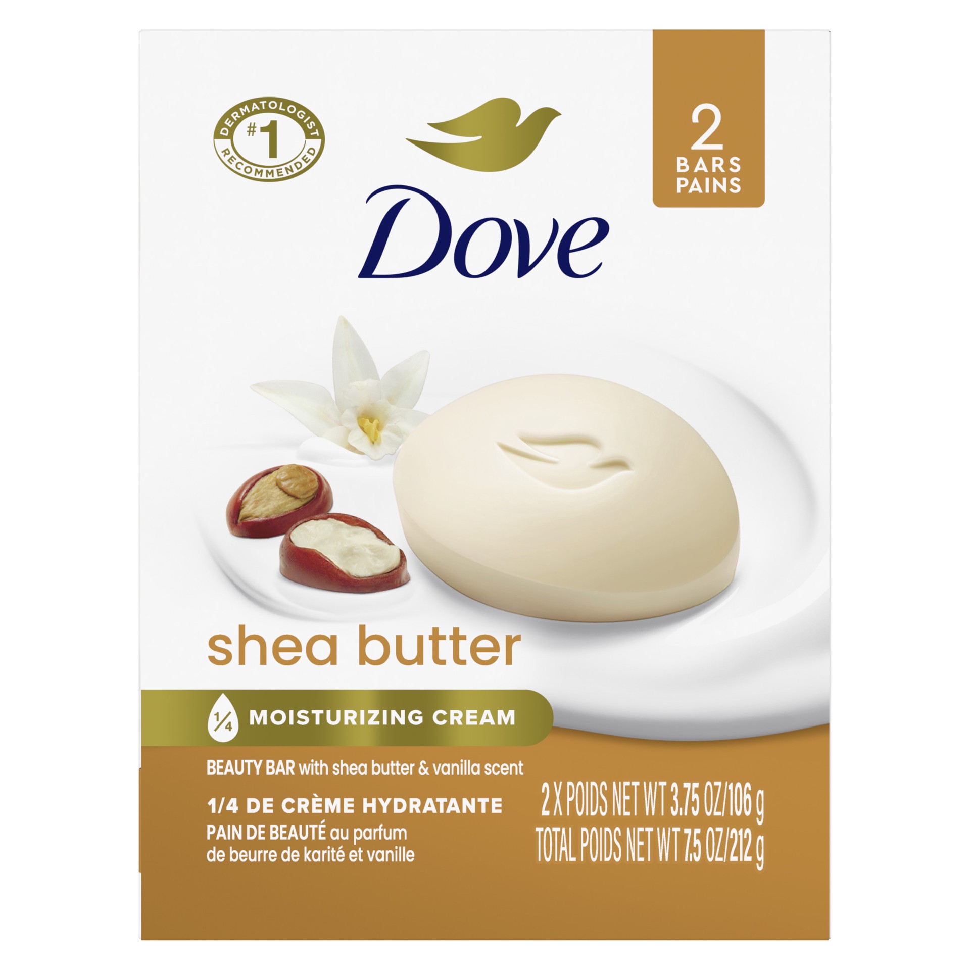 slide 1 of 2, Dove Beauty Bar Gentle Skin Cleanser Shea Butter, 3.75 oz, 2 Bars, 3.75 oz