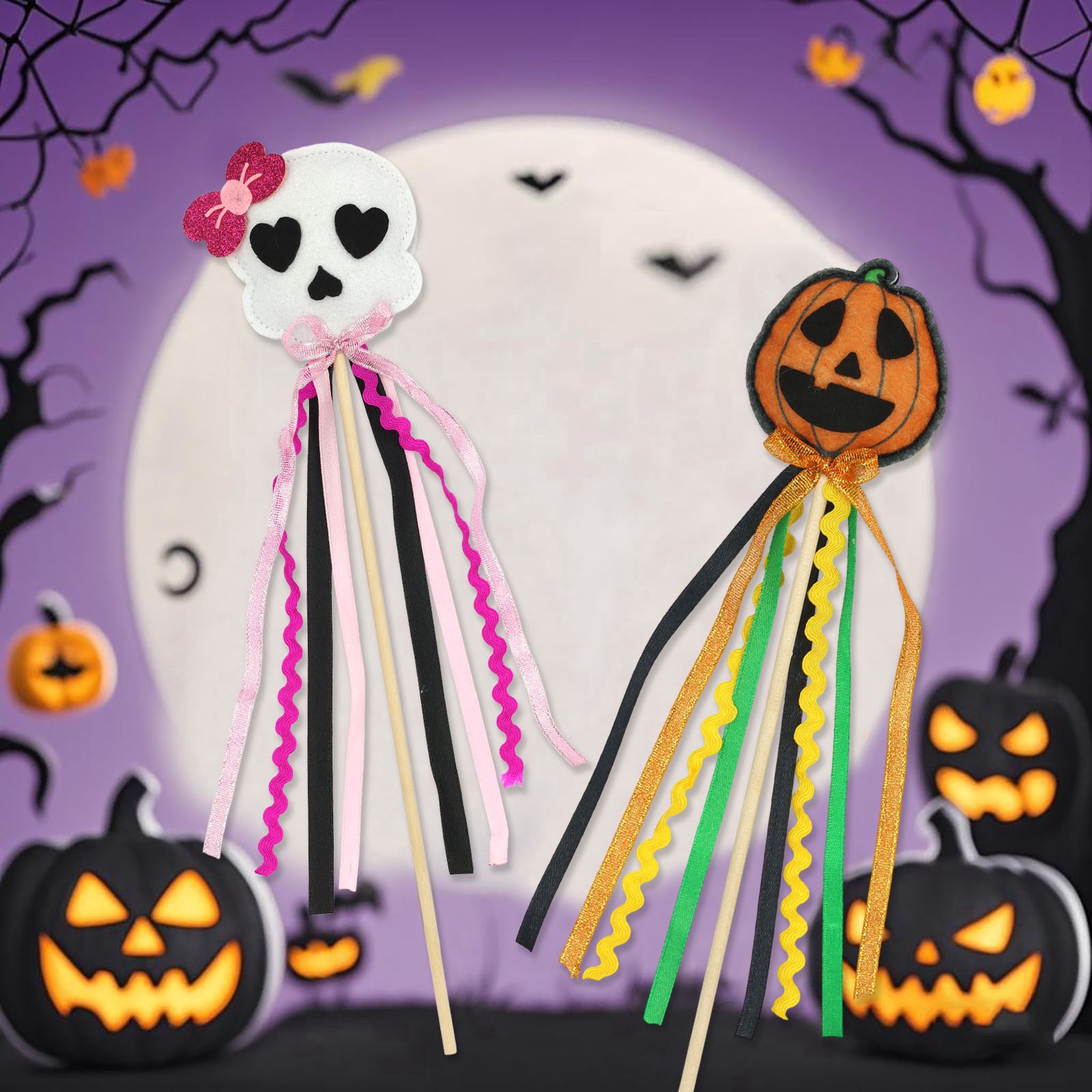 slide 3 of 4, 7" Jack-O'-Lantern Wand By Creatology, 7 in