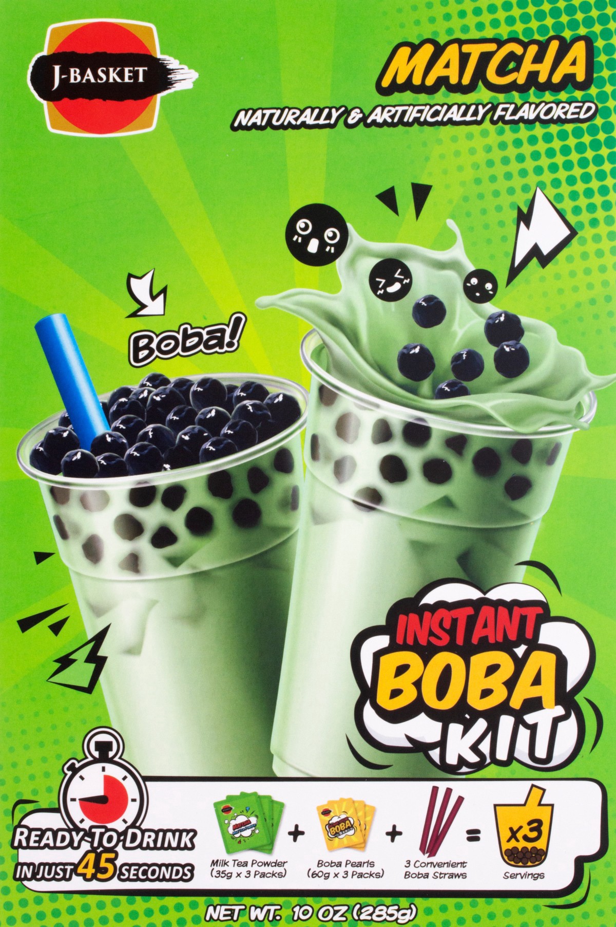 slide 1 of 9, J-Basket Instant Matcha Boba Kit 1 ea, 1 ct