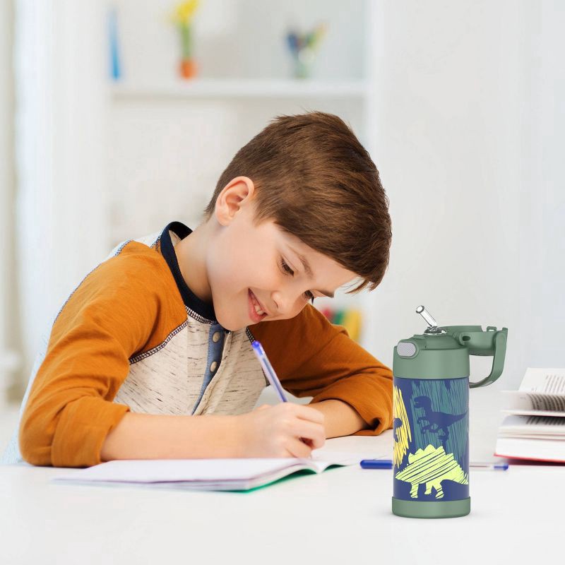 slide 9 of 9, Thermos Stainless-Steel Funtainer Bottle, 12 Oz, Dinosaur Print, 1 ct