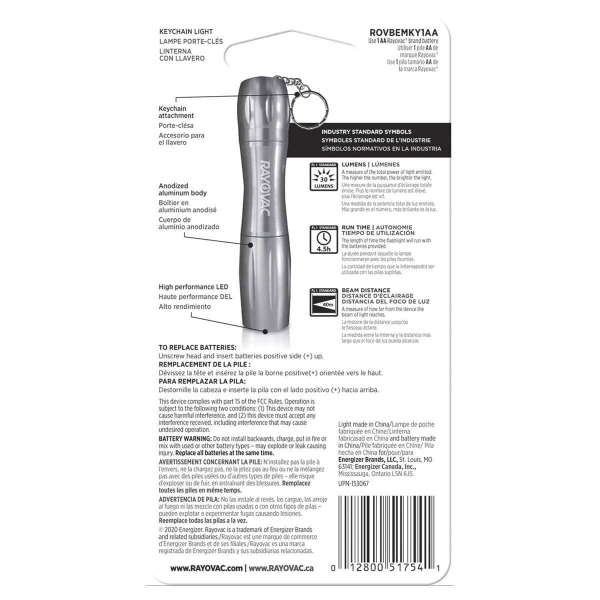 slide 2 of 2, Rayovac 30 Lumens Battery Powered Keychain Flashlight, 1 ct