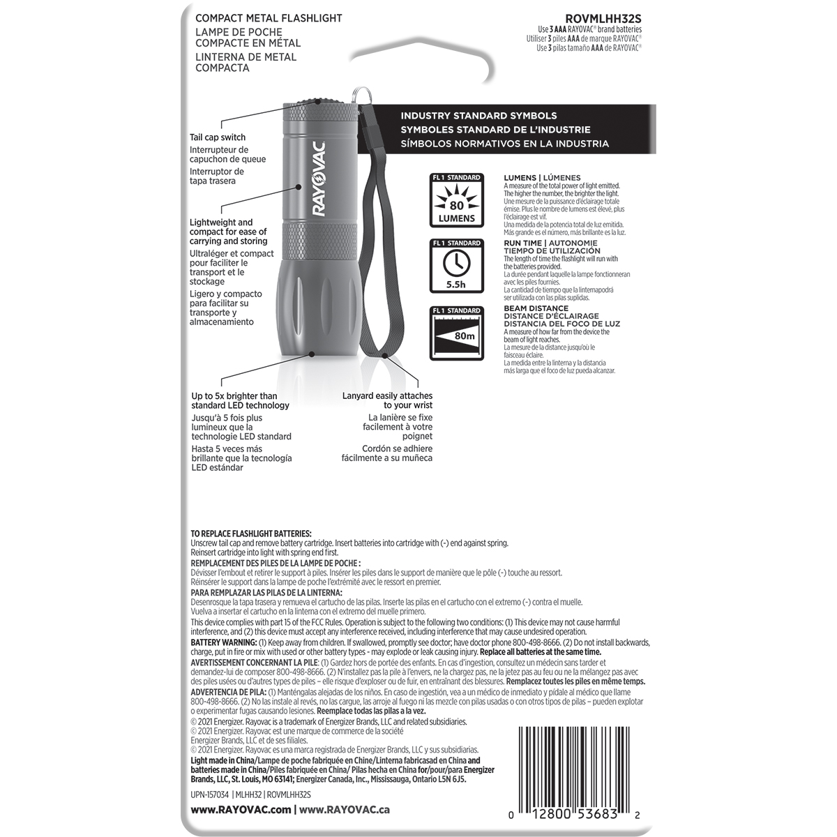 slide 2 of 3, Rayovac Compact Metal LED Flashlight, 80 Lumen, Durable Emergency Light, Batteries Included, 1 ct