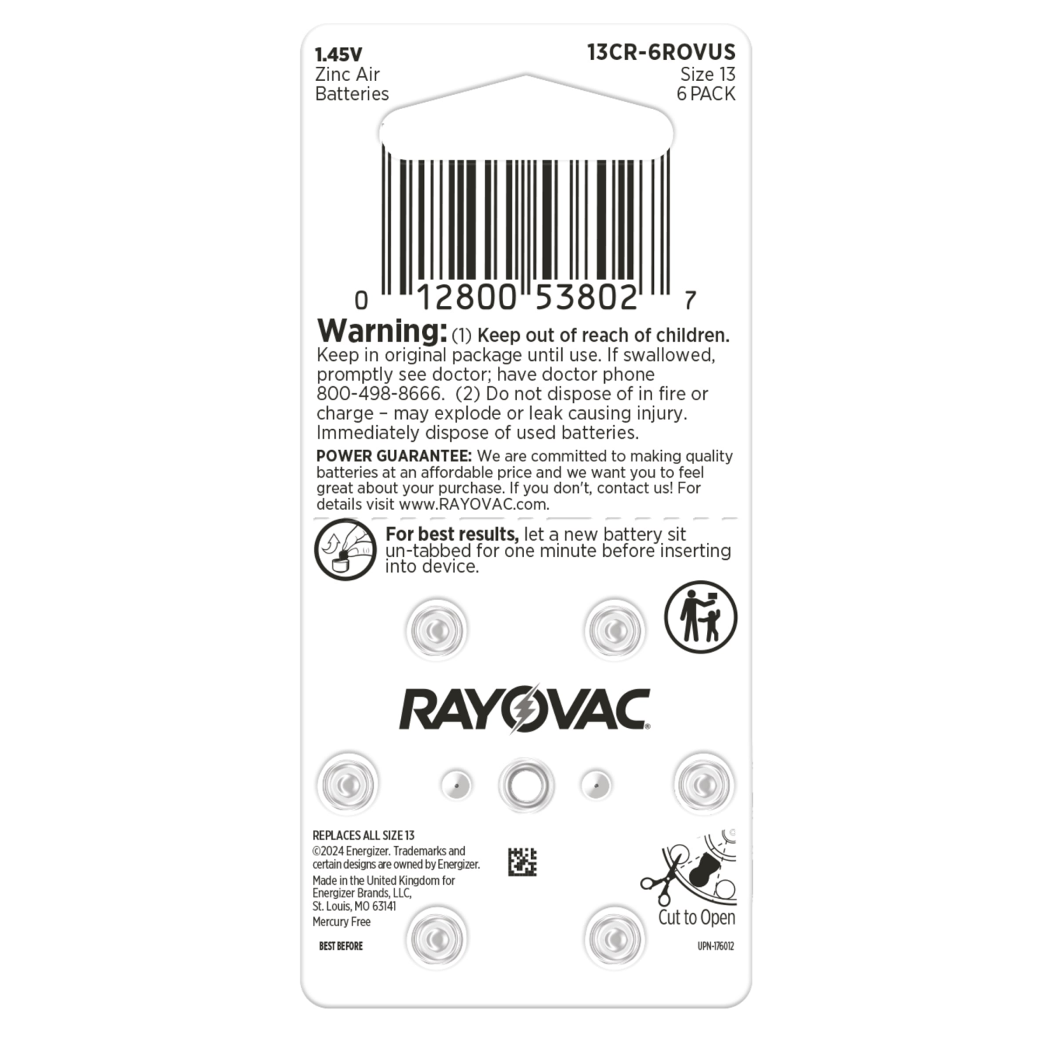 slide 2 of 2, RAYOVAC Size 13 Hearing Aid Batteries (6 Pack), 6 ct