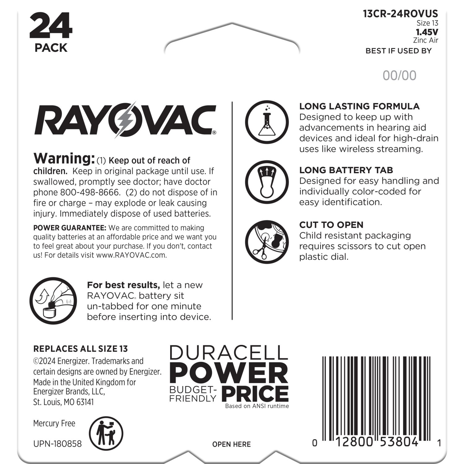 slide 2 of 2, RAYOVAC Size 13 Hearing Aid Batteries (24 Pack), 24 ct