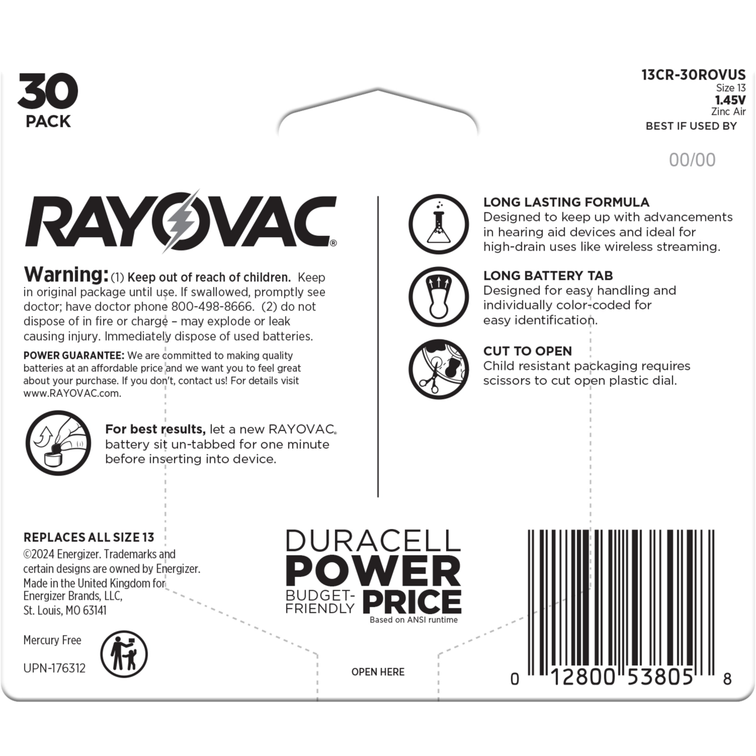 slide 2 of 2, Rayovac Hearing Aid Battery #13 30Pk, 30 ct