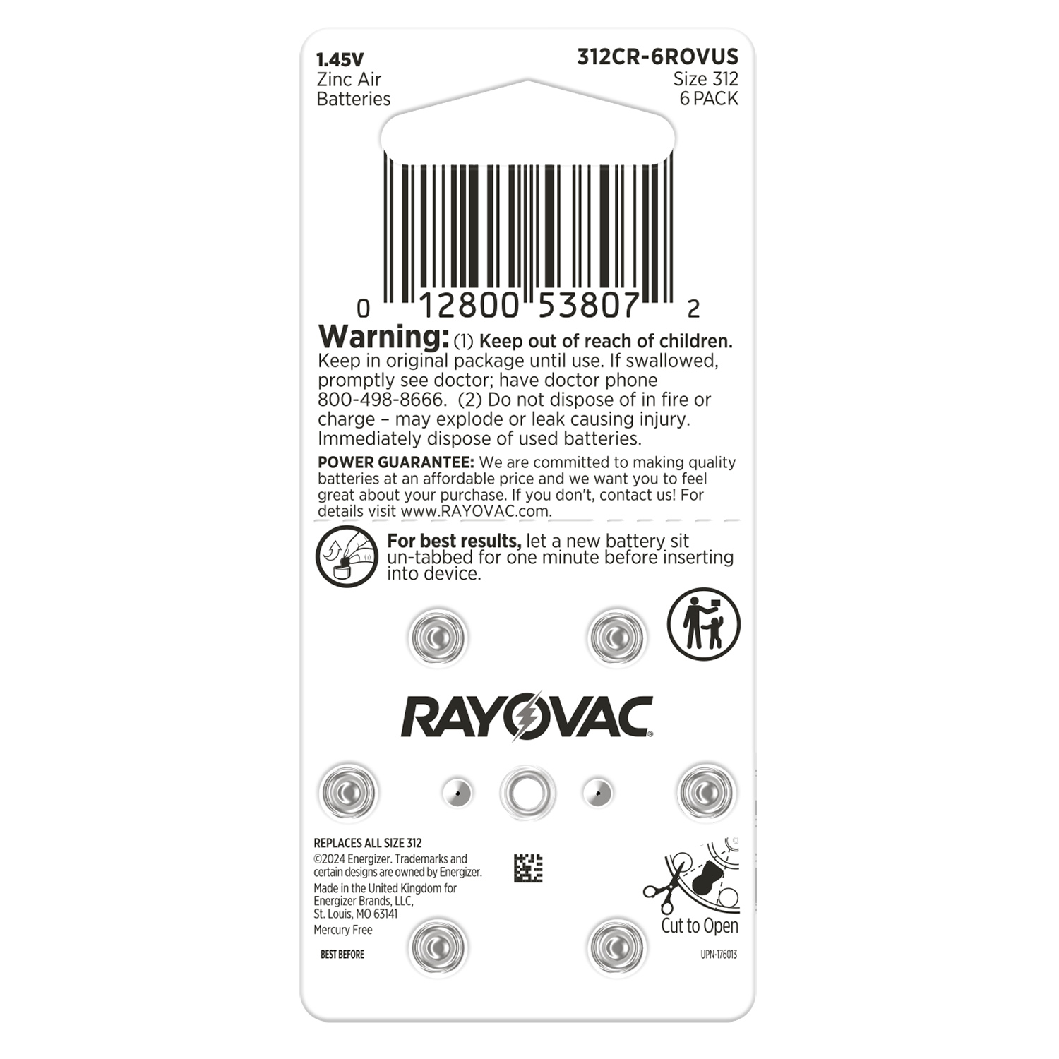 slide 2 of 2, RAYOVAC Size 312 Hearing Aid Batteries (6 Pack), 6 ct