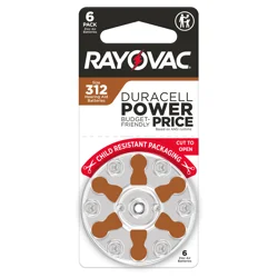 RAYOVAC Size 312 Hearing Aid Batteries (6 Pack)