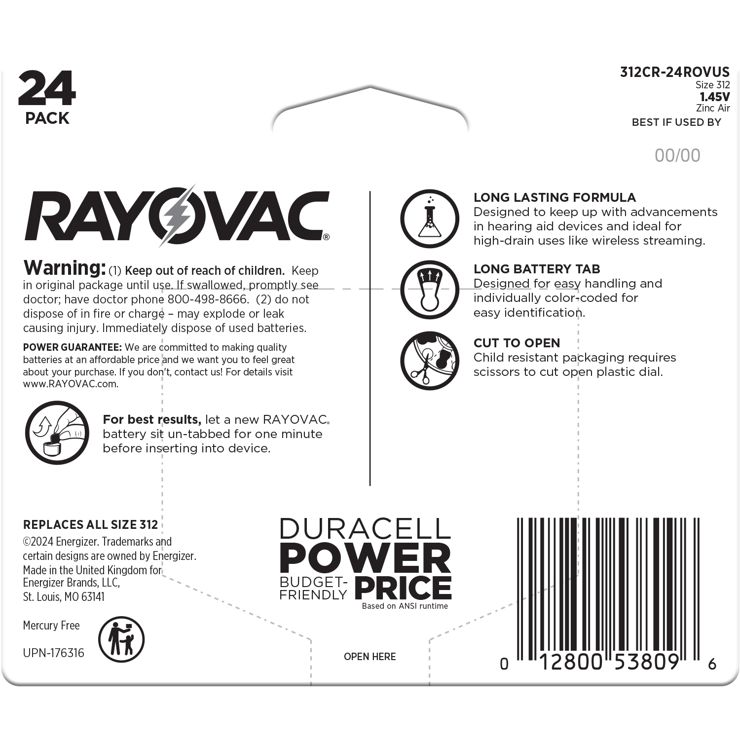 slide 2 of 2, RAYOVAC Size 312 Hearing Aid Batteries (24 Pack), 24 ct