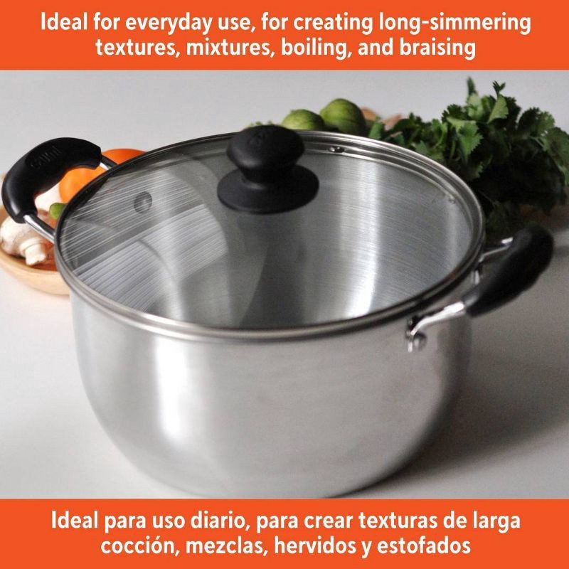 slide 6 of 6, IMUSA 8qt Aluminum Pot with Glass Lid and Bakelite Handles: Medium Soup Pot, Stay-Cool Handle, Even-Heating, 8 qt