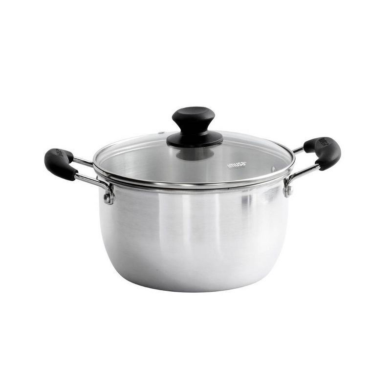 slide 1 of 6, IMUSA 8qt Aluminum Pot with Glass Lid and Bakelite Handles: Medium Soup Pot, Stay-Cool Handle, Even-Heating, 8 qt