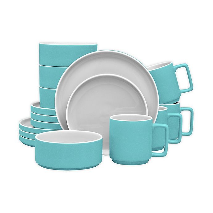 slide 1 of 3, Noritake ColorTrio Stax Dinnerware Set - Turquoise/Grey, 16 ct