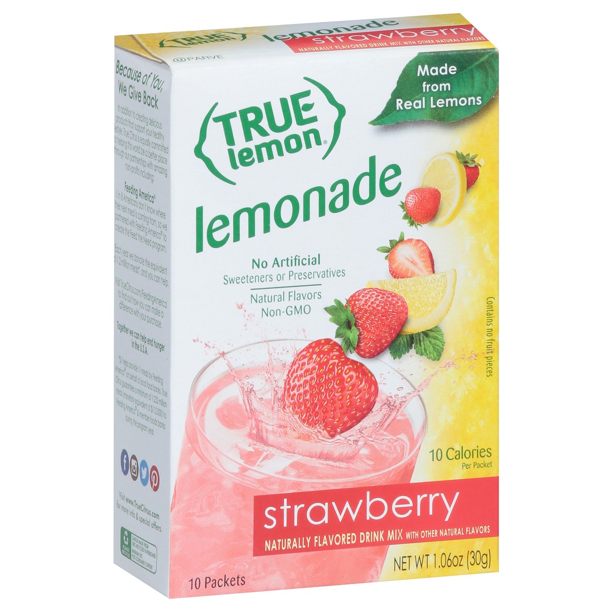 slide 9 of 9, True Lemon Packets Lemonade Strawberry Drink Mix 10 ea, 10 ct