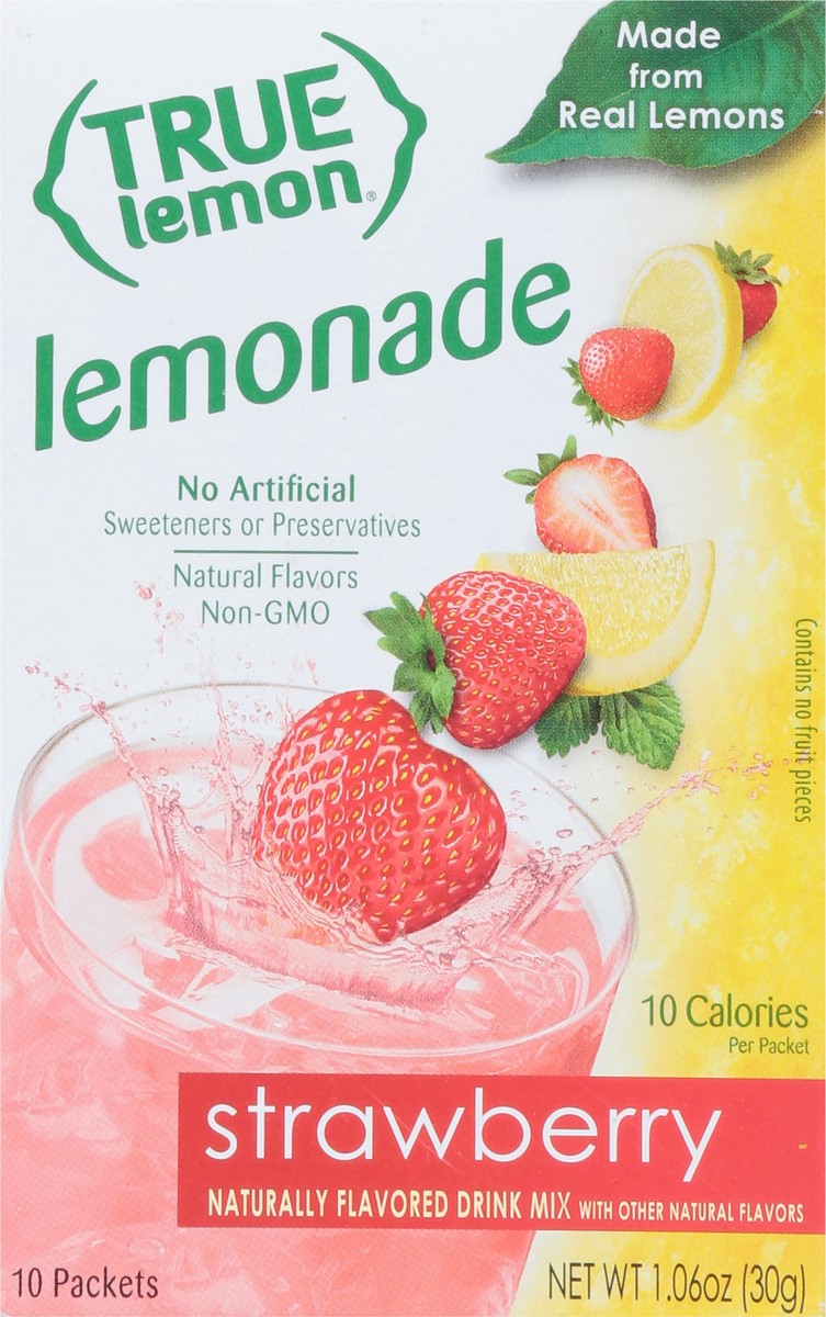 slide 6 of 9, True Lemon Packets Lemonade Strawberry Drink Mix 10 ea, 10 ct