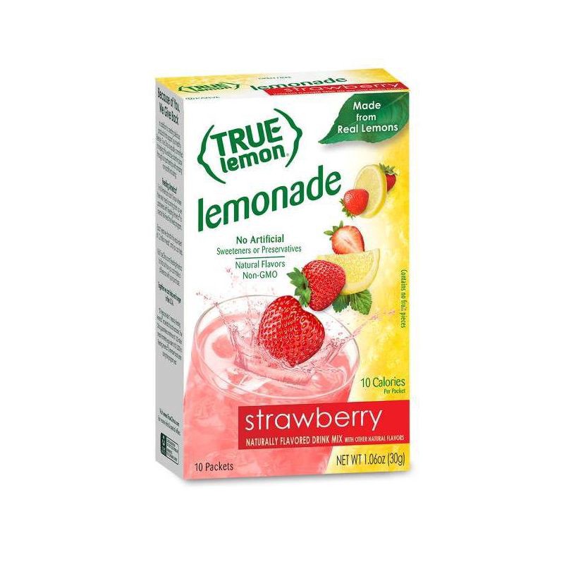 slide 1 of 9, True Lemon Packets Lemonade Strawberry Drink Mix 10 ea, 10 ct