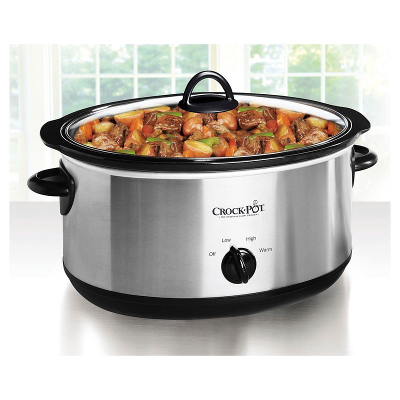 slide 2 of 7, Crock-Pot 7qt Manual Slow Cooker Stainless Steel: Original Slow Cooker, Removable Stoneware, Stay-Cool Handles, 270W, 7 qt
