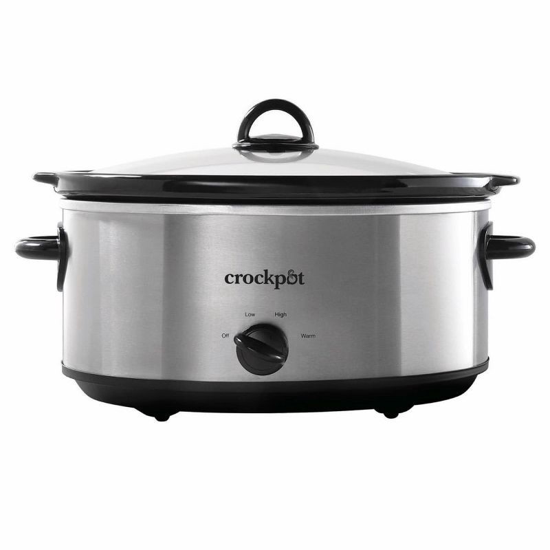 slide 1 of 7, Crock-Pot 7qt Manual Slow Cooker Stainless Steel: Original Slow Cooker, Removable Stoneware, Stay-Cool Handles, 270W, 7 qt